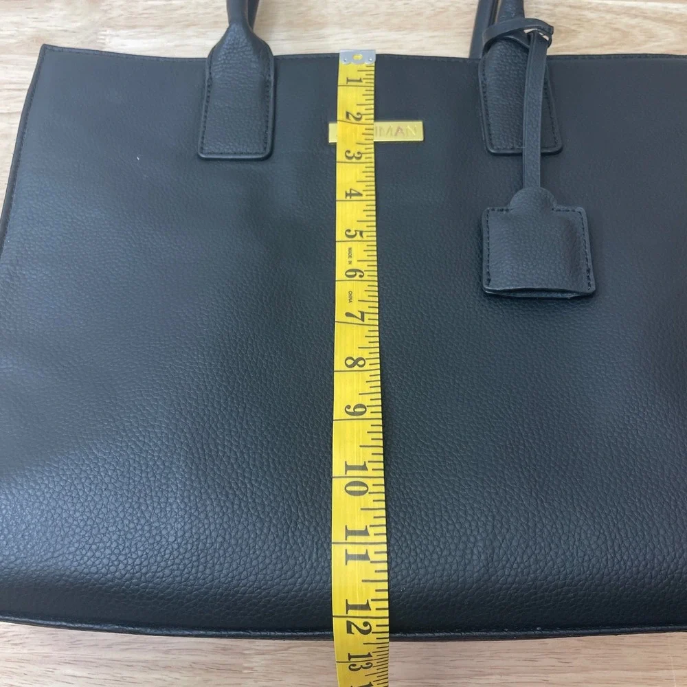 JOY & IMAN Black Textured Leather Tote Bag with Gold Accents and‎ Charm Watch